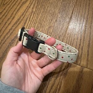 Handmade Christmas Beige Polka Dot Adjustable Dog Collar 9.5 inch - 14 inch L